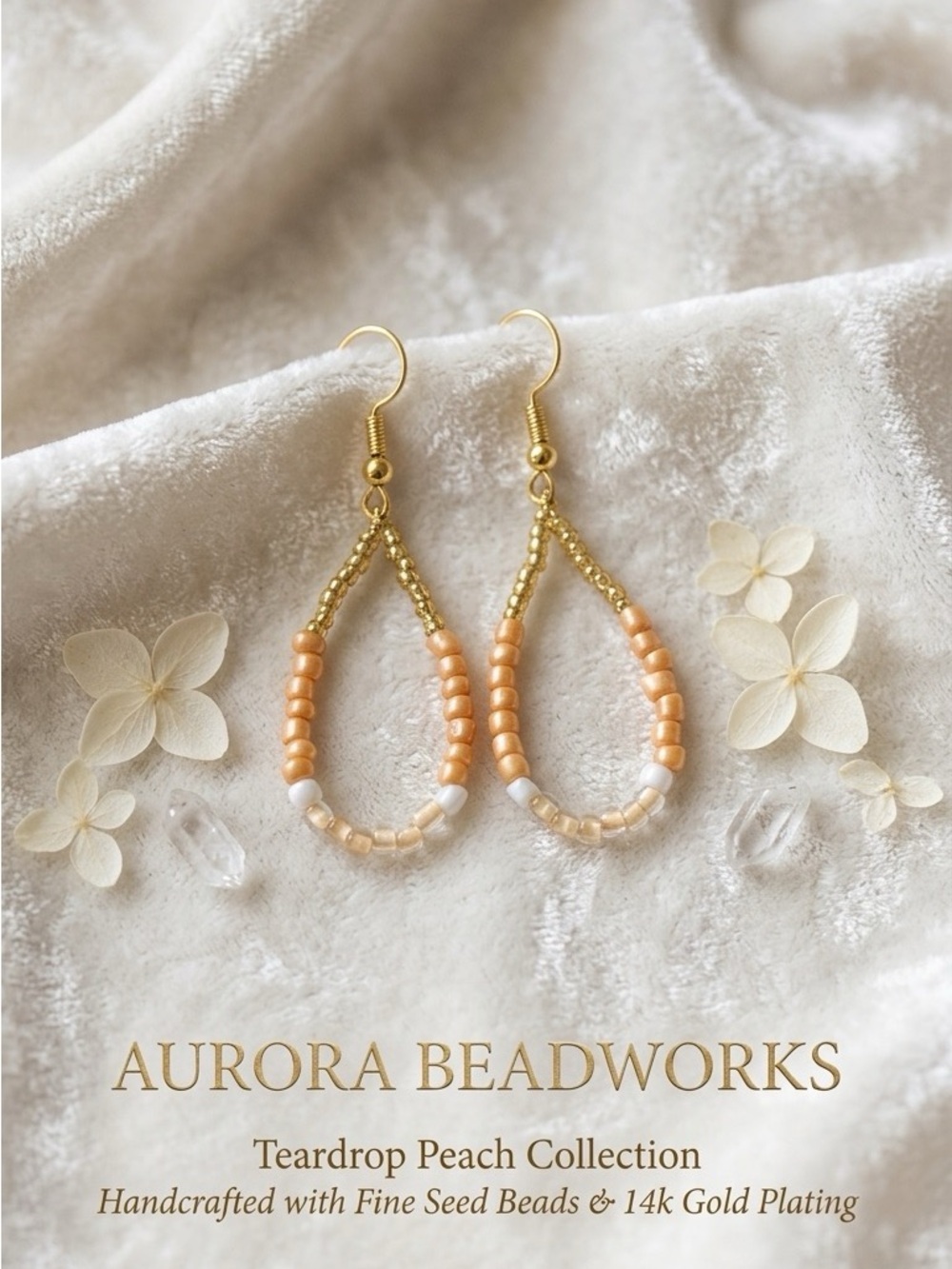 ❤️Gold-Plated Teardrop Earrings with Peach Beads and Pearls